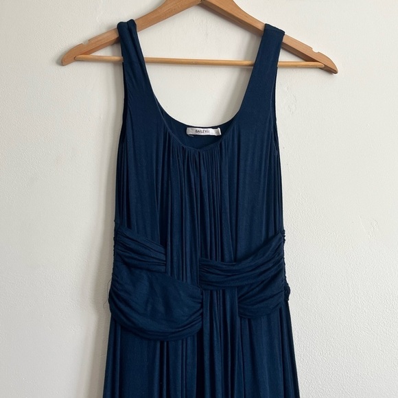 Anthropologie Bailey 44 Navy Blue Maxi Dress Sz Large Slit Scoop Neck Ruched - Picture 12 of 13
